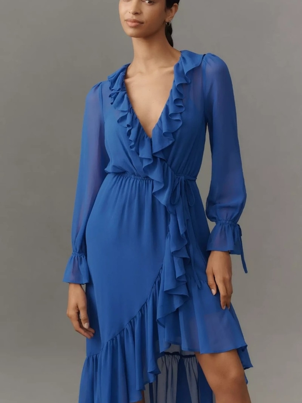Anthropologie Royal Blue Ruffle High-Low Dress